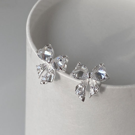 925 Silver Sparkling Bow Earrings