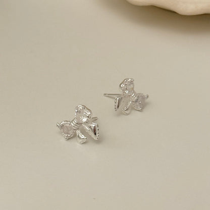 Silver bow earrings