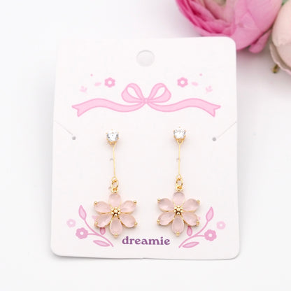 Petal Drop Earrings - Gold pink