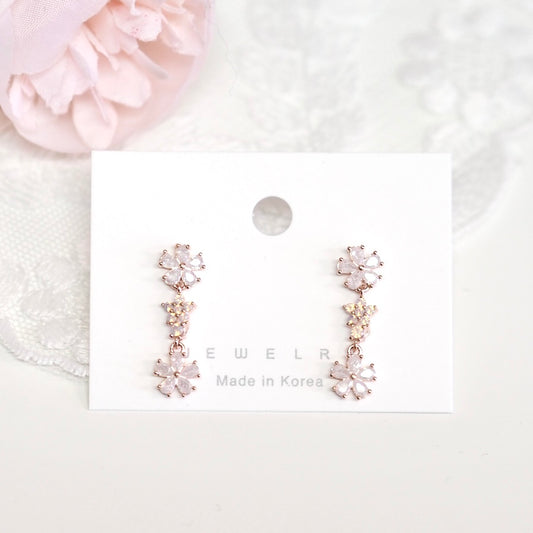 Layered Pink Flower Cubic Earrings