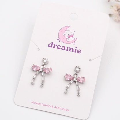 Crystal Rosy Bow Earrings
