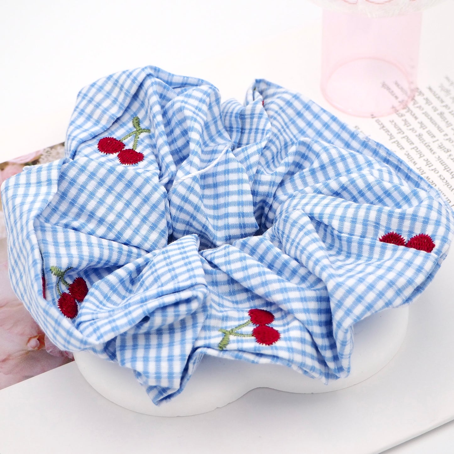 Checked Cherry Scrunchie