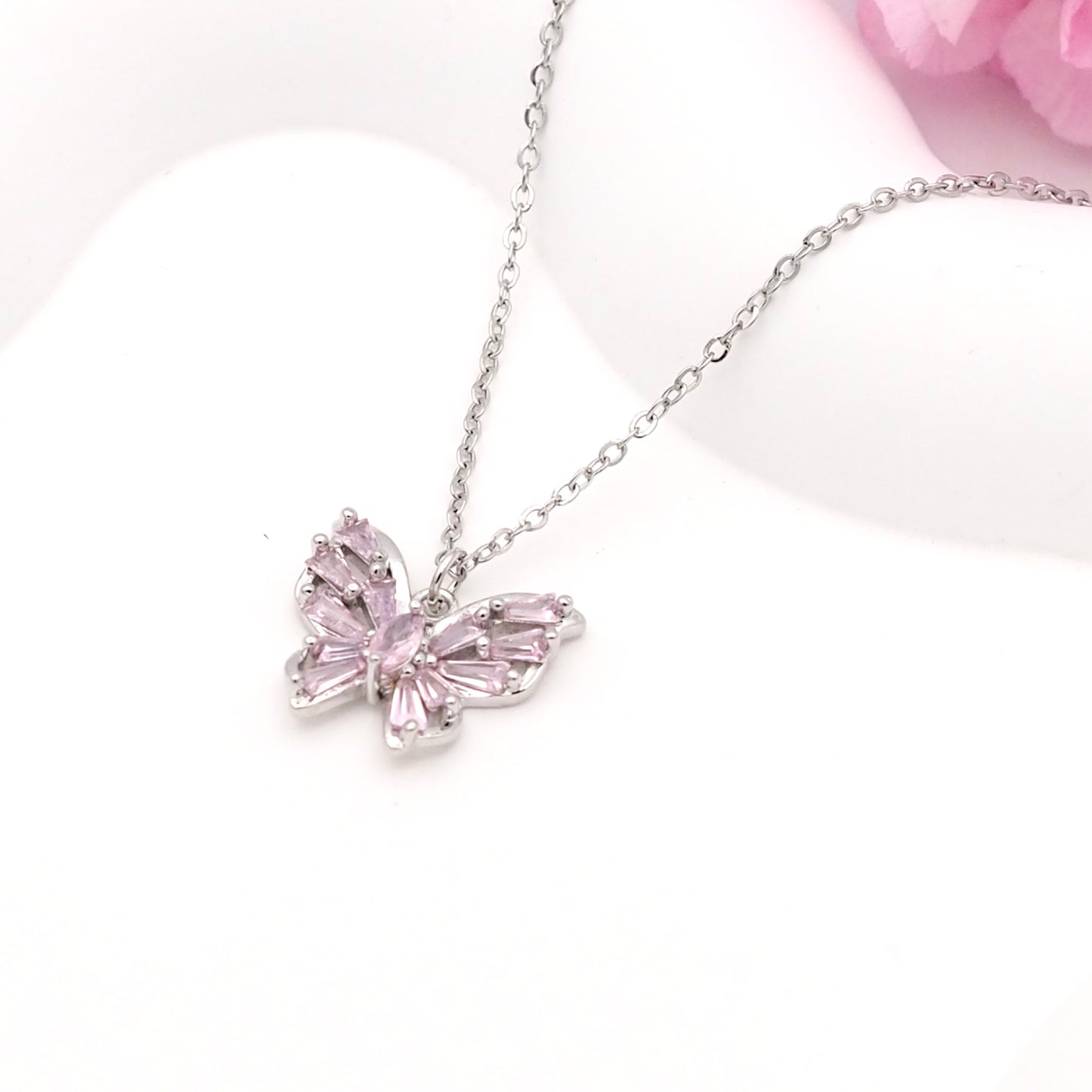 Butterfly Rosy Cubic Necklace