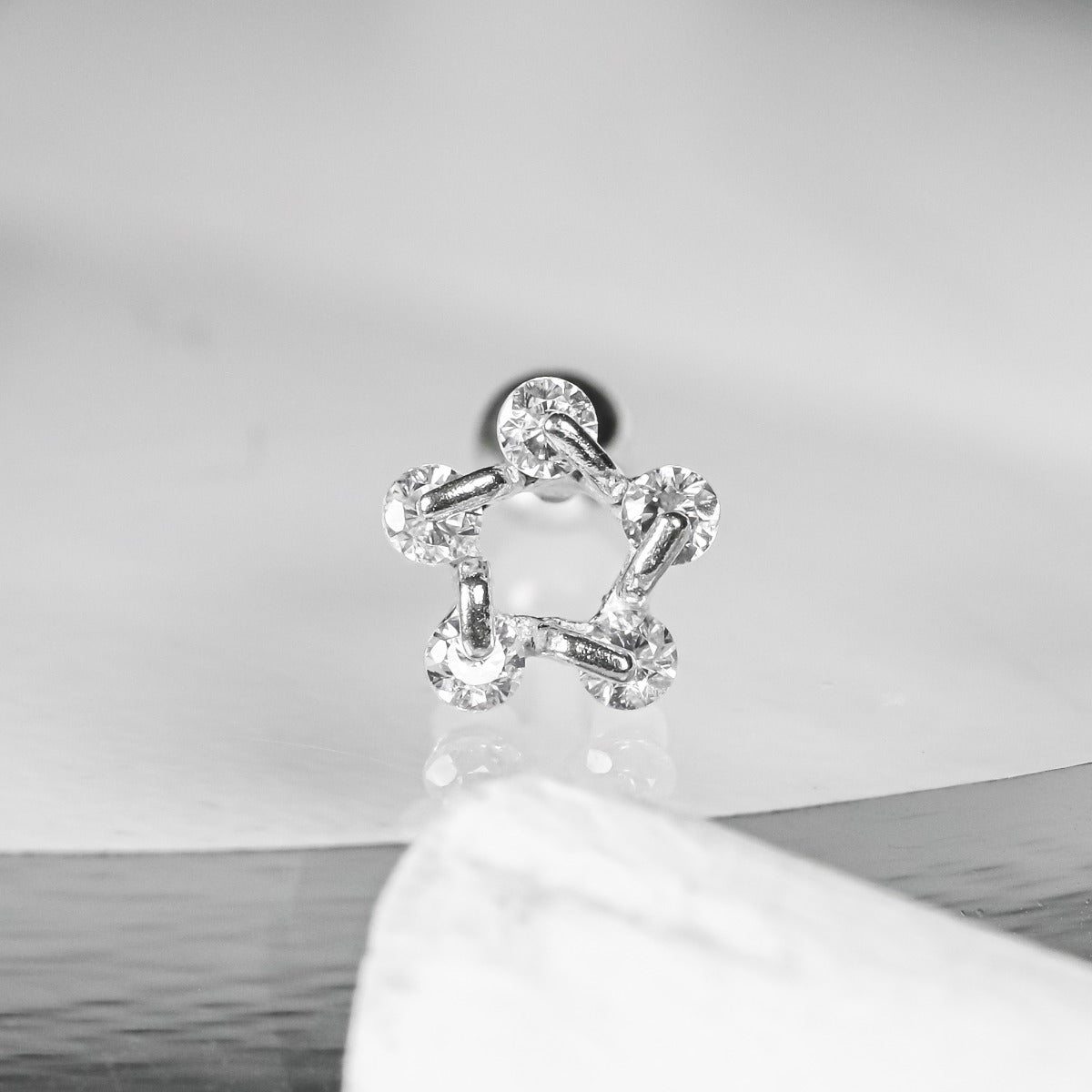 Mini Silver 925 White Cubic Pentagram Piercing