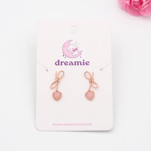 Ribbon Pink Cubic Earrings