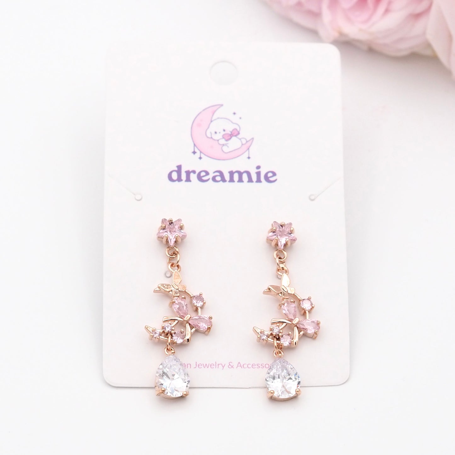 Starlight Crescent Earrings - Pink cubic