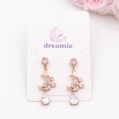 Starlight Crescent Earrings - Pink cubic