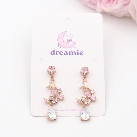 Starlight Crescent Earrings - Pink cubic