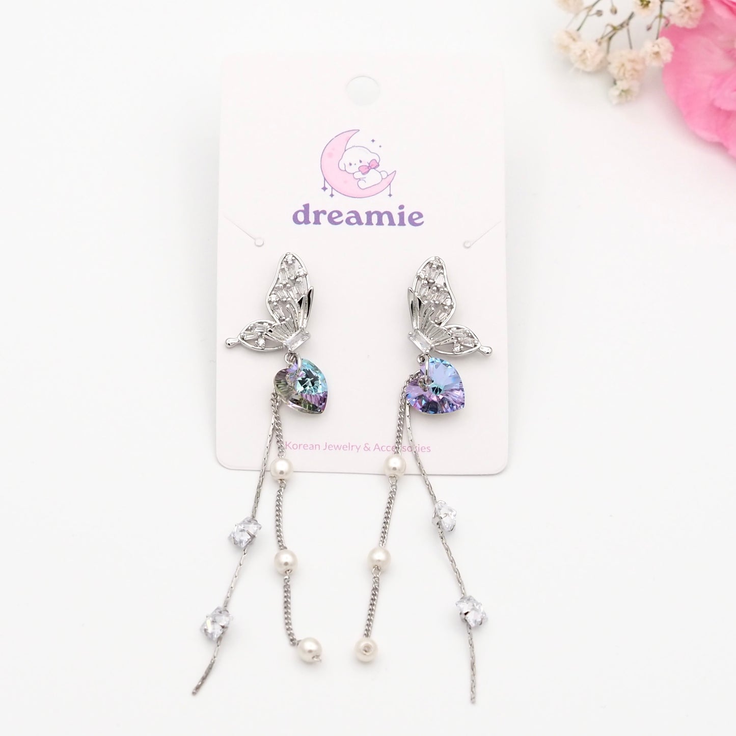 Swarovski Butterfly Long Earrings - Purple