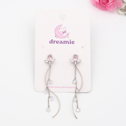 Rosy Tulip Charmed Drops Earrings - Silver