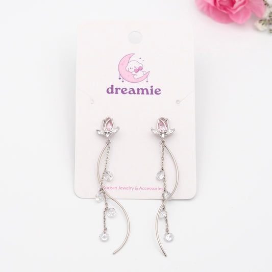 Rosy Tulip Charmed Drops Earrings - Silver