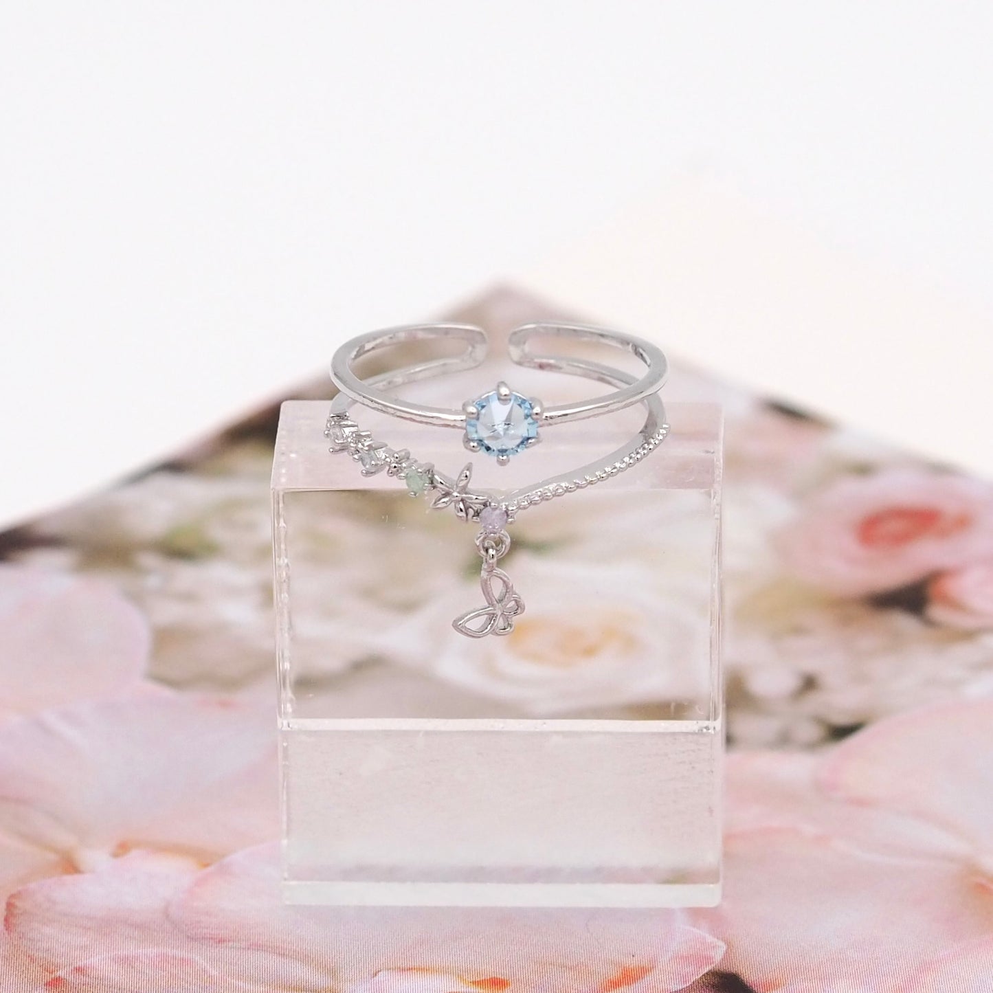 Butterfly Drop Layered Ring - Silver