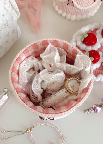 🍓 Strawberry Cake Handmade Crochet Jewelry Box