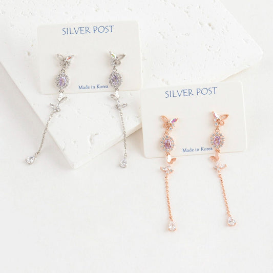 Butterfly Chain Drop Earrings - sliver - Dreamie - Earrings