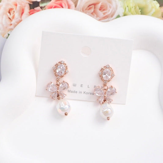 Crystal Winged Pearls Drop Earrings - Dreamie - Earrings