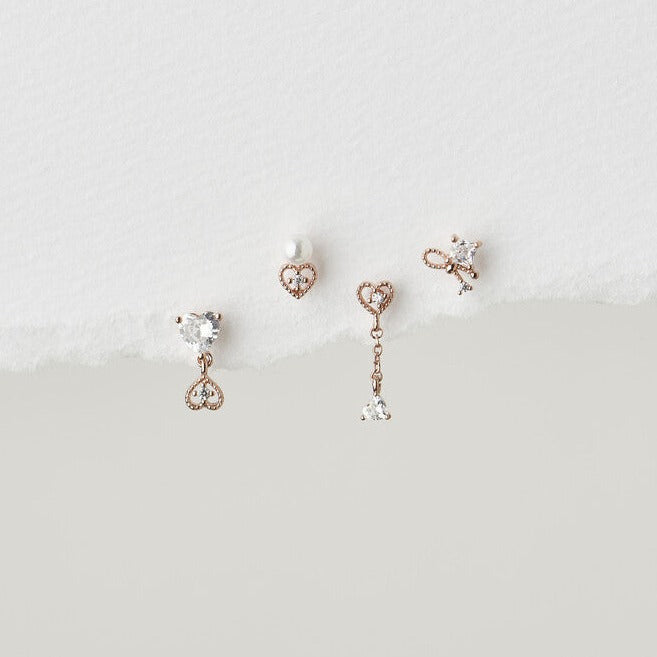 Mini Heart Pearl Piercing Set - Rose Gold