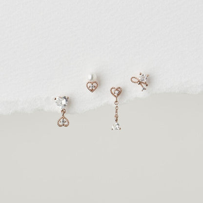 Mini Heart Pearl Piercing Set - Rose Gold