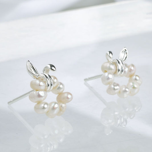 925 Silver Little Pearl Bunny Earrings