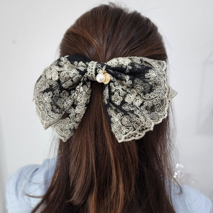 Sparkly Lace Ribbon Hair Clip - Black